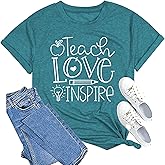 Womens Teacher Life Shirt Teach Love Inspire Letter Print T Shirt Funny Teacher's Day Gift Casual Tops