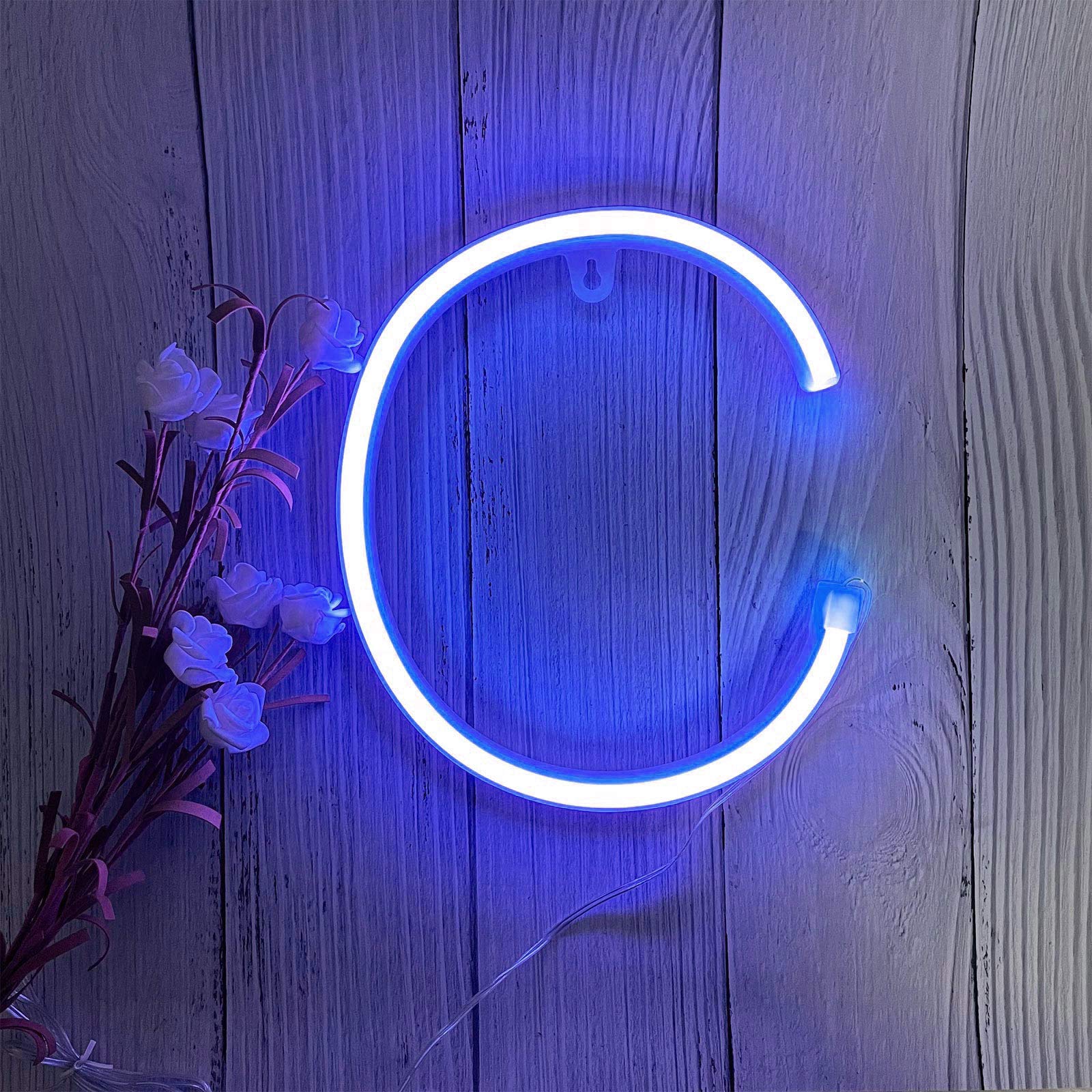 ENUOLI LED Blue Neon Letter Signs Night Light Battery or USB Operated LED Marquee Letters Neon Art Decorative Lights Wall Decor for Children Baby Room Christmas Wedding Party Decoration(C)