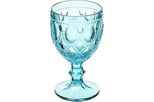 Abbott Collection Jewel and Bead Pattern Wine Glass - Glass, Turquoise, 6.5" H (12oz)