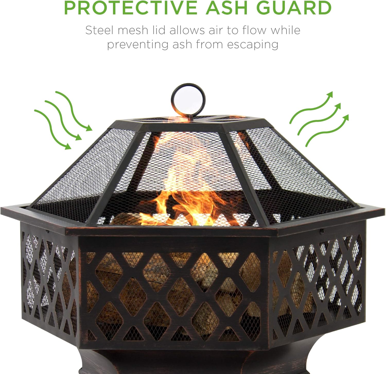 Best Choice Products Hex-Shaped 24in Steel Fire Pit for Garden, Backyard, Poolside w/Flame-Retardant Mesh Lid : Garden & Outdoor