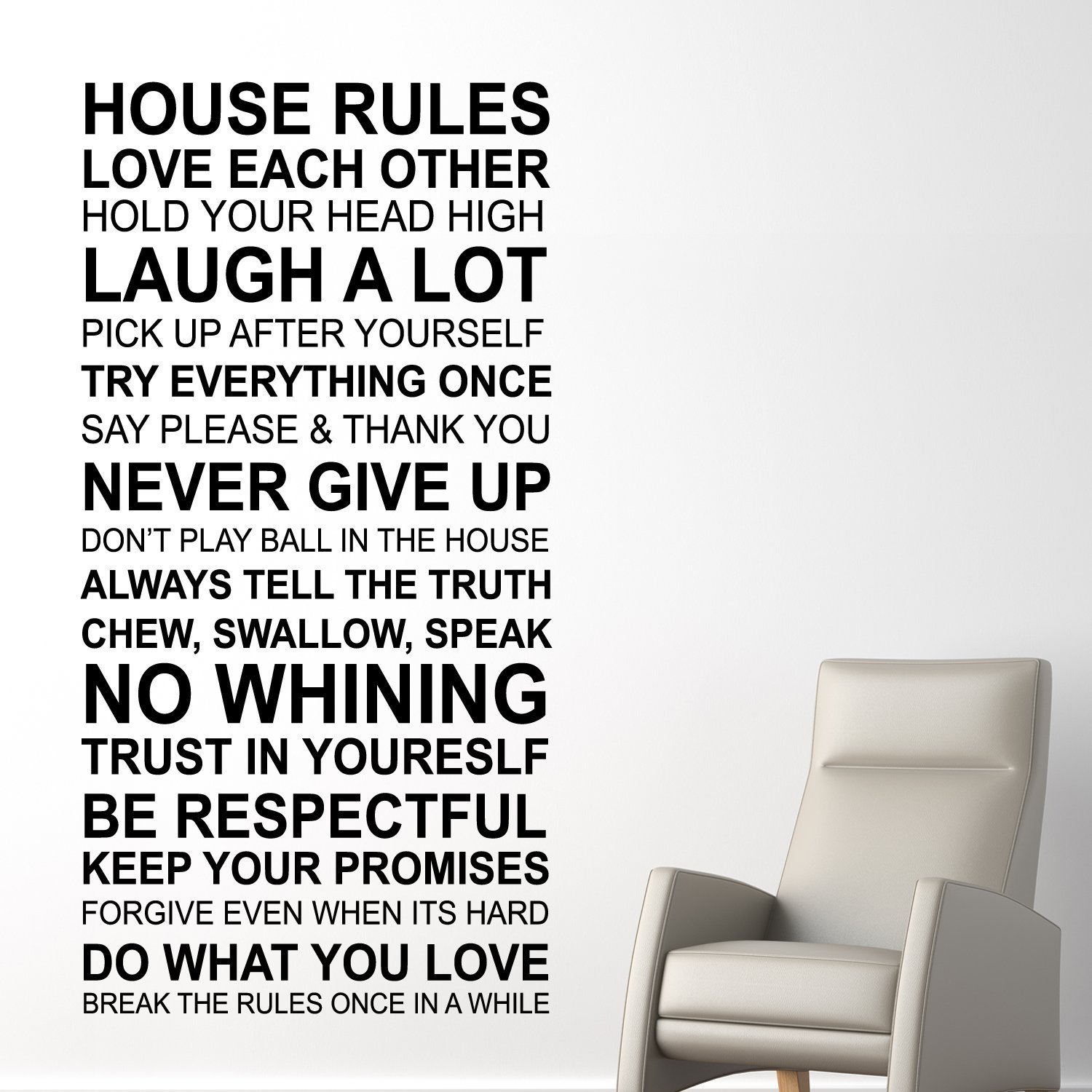 Walplus Wall Stickers House Rules Quote Removable Self-Adhesive Mural Art Decals Vinyl Home Decoration DIY Living Bedroom Office Décor Wallpaper Kids Room Gift, Black