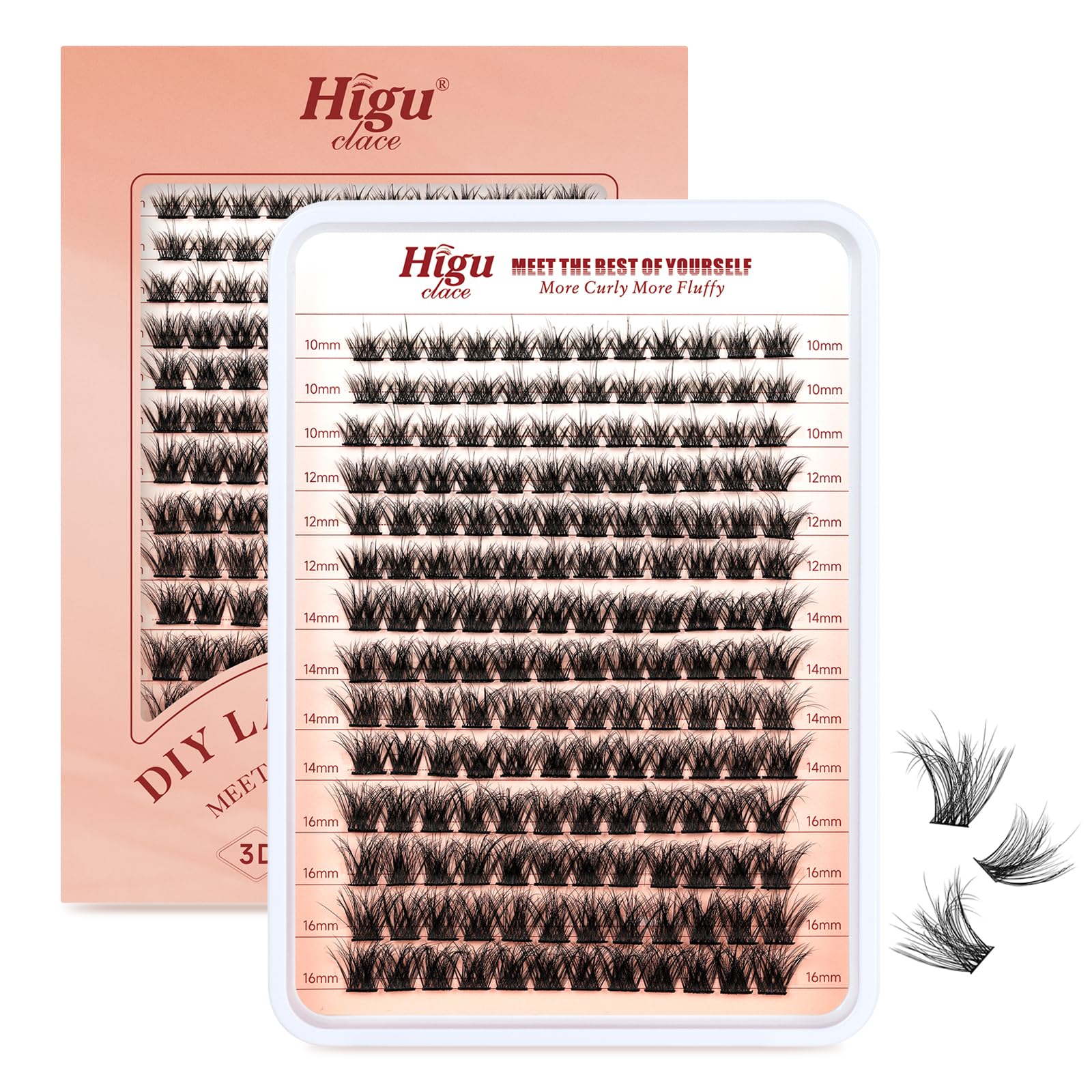 Higu clace Lashes Cluster, individual eyelashes 168pcs lashes 3D Fluffy 10-16mm Eyelash Extension Individual D Curl Natural Soft False Lashes for Personal Use at Home - Voluminous mix 10-16mm — image 1