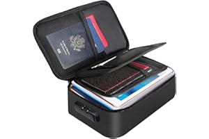 ENGPOW Small Fireproof Storage Organizer Case with Lock(9”x 5.3”x 3.7”), 3-Layer Soft Money Safe Coin Organizer Wallet Bag for Cash,Card,Passport,Check,Bill,Travel Home Organizer Carrying Case,Black