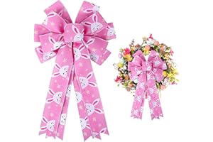 HIENAJ Large Easter Bow for Wreath,Pink Easter Tree Topper,Easter Bows for Wreaths,Outdoor Easter Wreath,Easter Bunny Tree Topper