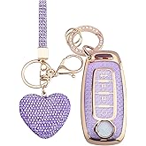 Vicoca for Nissan 4 Buttons Key fob Cover with Diamond Heart Keychain, Car Accessories TPU for Rogue SL Ariya FWD Pathfinder X-Trail Sentra SV 2023 2024 2025 285E3-7LA6A, Gold Purple
