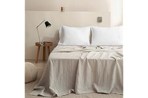 Simple&Opulence 100% Linen Sheet French Flax Flat Sheet Basic Style with Stone Washed Solid Color Soft Breathable Farmhouse Top Sheet - 1 Piece Bed Flat Sheet Only (King, Linen)