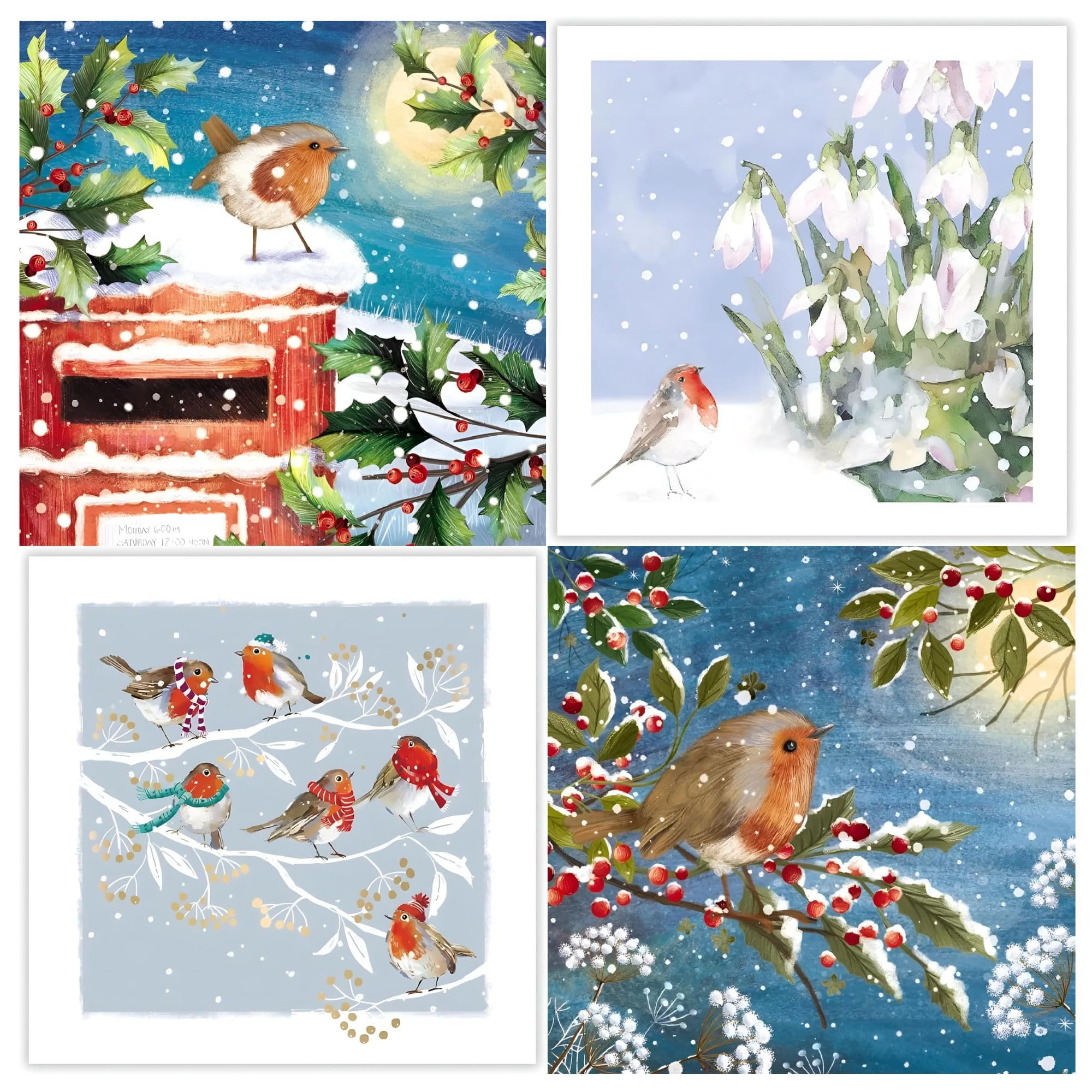 GBCC Charity Christmas Cards Pack of 20 - Festive Robins in the Snow - Assorted Premium Greeting Cards Multipack with Envelopes - 5 Each of 4 Designs - Supporting UK Charities