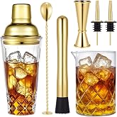Mifoci 7 Pcs Gold Cocktail Shaker Set 304 Stainless Steel 14oz Bar Gift | Includes 14 oz Shaker, 24 oz Mixing Glass, Jigger, Bar Spoon &amp; Pour Spout; Leak Proof; Ideal for Home Bar