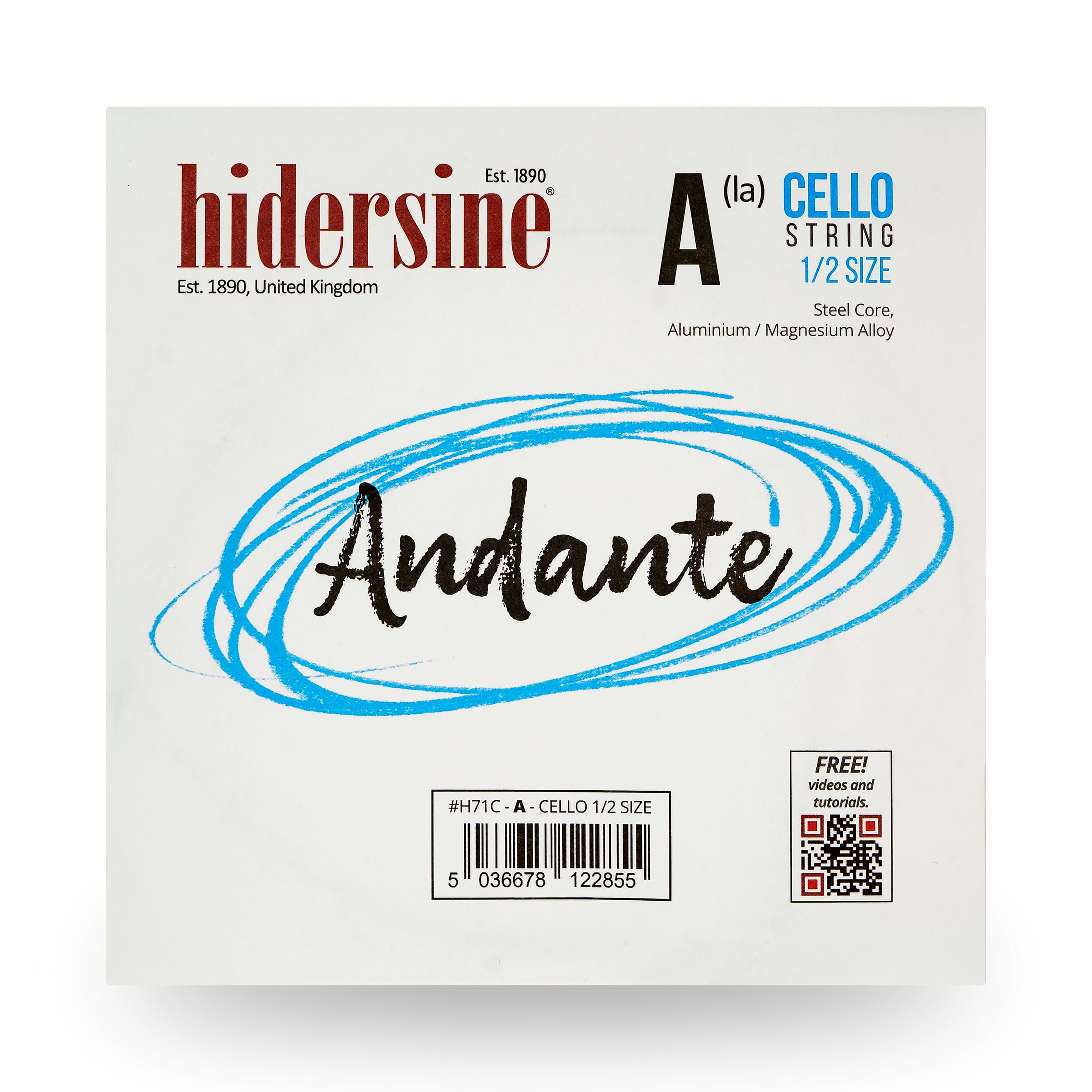 Hidersine Andante CELLO A String for 1/2 size. Steel Core, alloy string for longevity & ease of playing feel. Excellent tone & great value. For Cello Students with half sized cellos. SINGLE C String