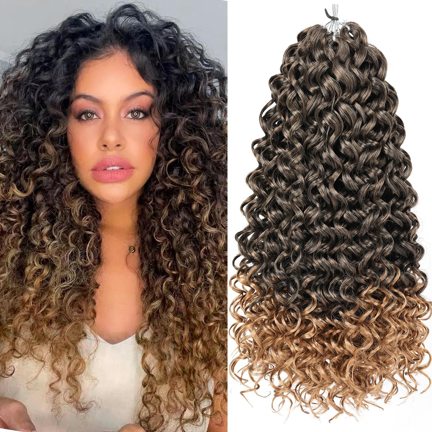 GoGo Curl Mscat 8 Packs 18 Inch Wave Curly Hair Extensions for Women Ombre Ocean Synthetic Deep Beach Curl