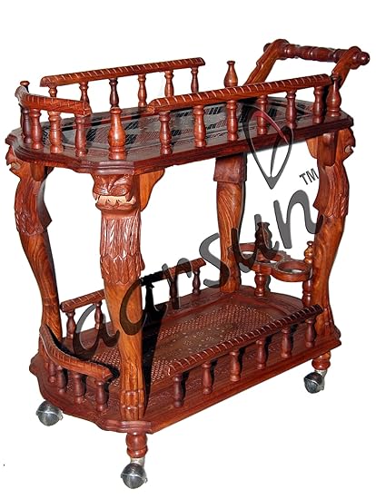 Aarsun Woods Handcrafted Wooden Serving / Service Kart / Kitchen Trolley in Sheesham