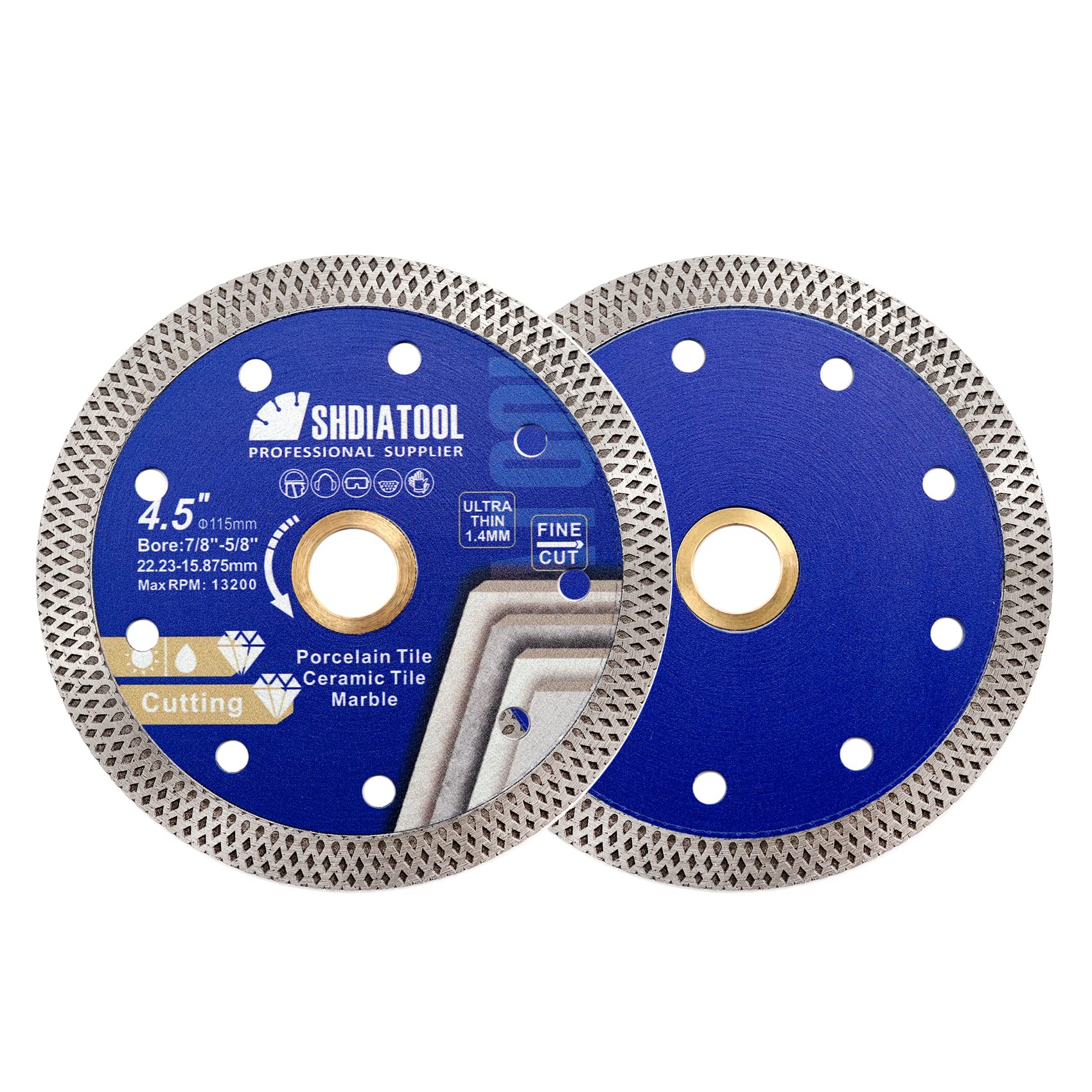 SHDIATOOL 4.5-Inch Tile Diamond Blade Porcelain Cutting Wheel Dry or Wet for Ceramic Granite Marble Dia 115mm（2pieces)