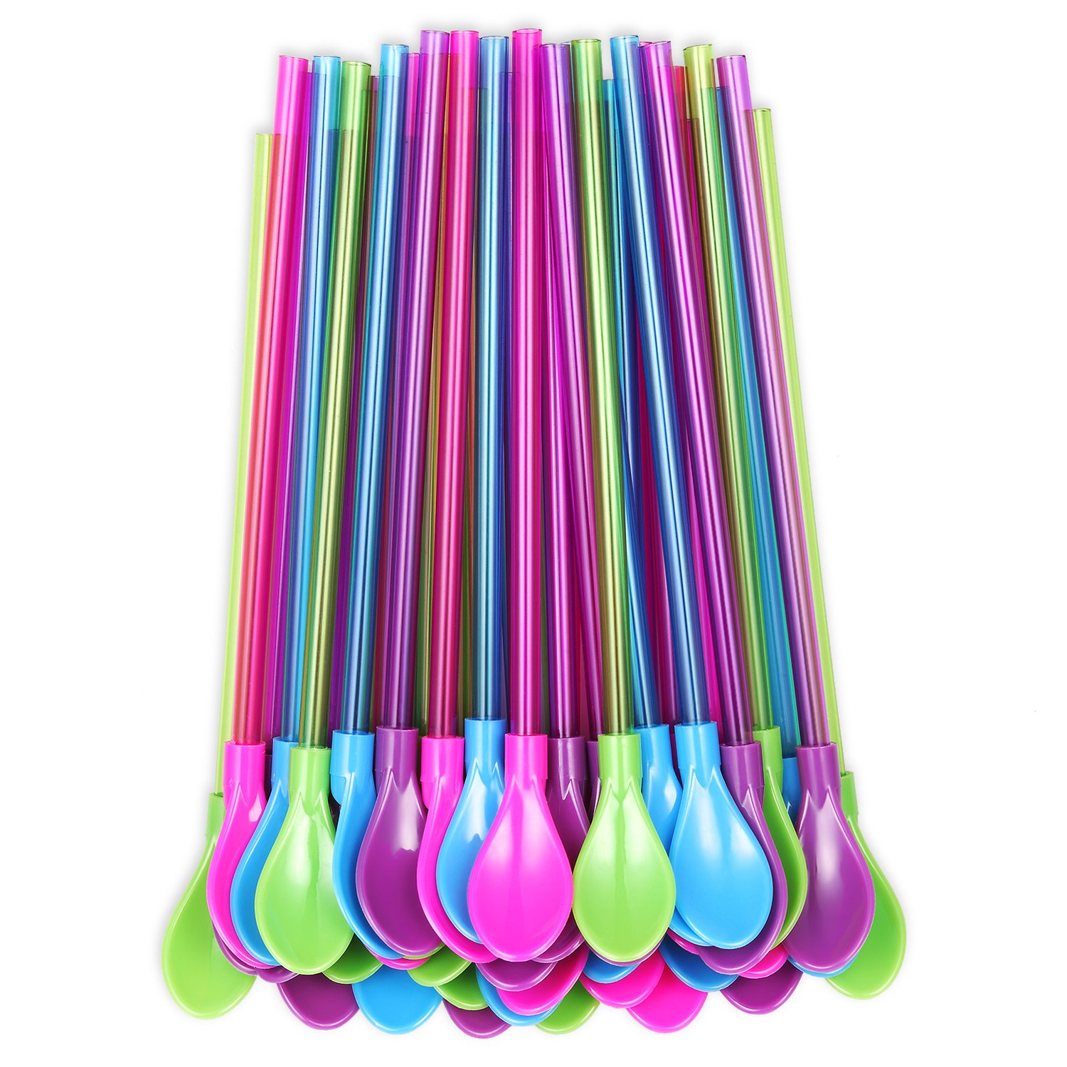 Photo 1 of OKGD Set of 40 hard plastic Spoon Straws 9 Inch detachable straws kitchen utensil stirring spoon coffee spoon (4 Color)