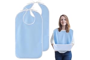 EASFREEAT 2 Pack Adult Bibs for Women, Men, Elderly - Waterproof Reusable Large Bibs with Crumb Catcher Pockets, Bib For Eating, Feeding Adult Bib For Women Elderly Men Senior Citizens Gifts(Washable)(Blue)