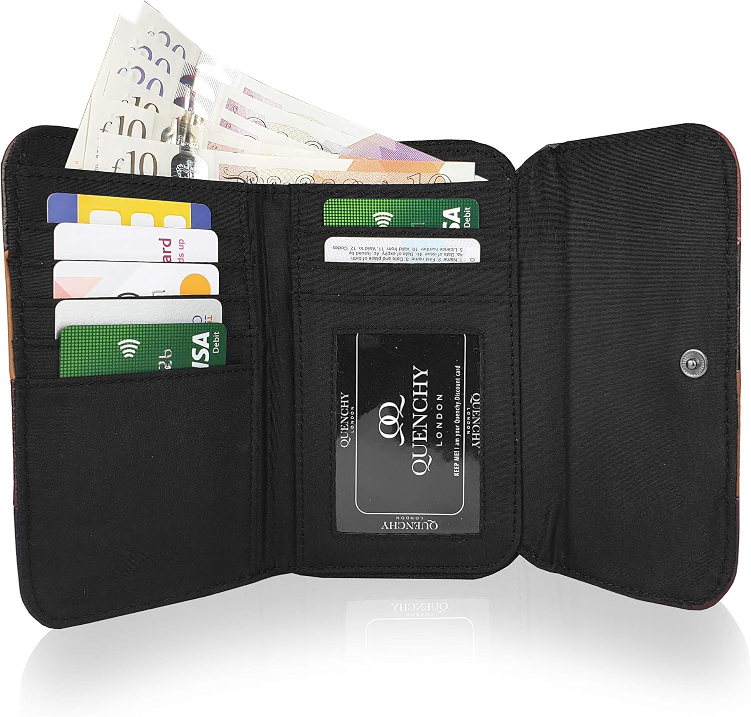 Quenchy London Women's Purse, Ladies Real Leather Designer Wallet, RFID and NFC Blocking with a Bank Note Section - Image 3