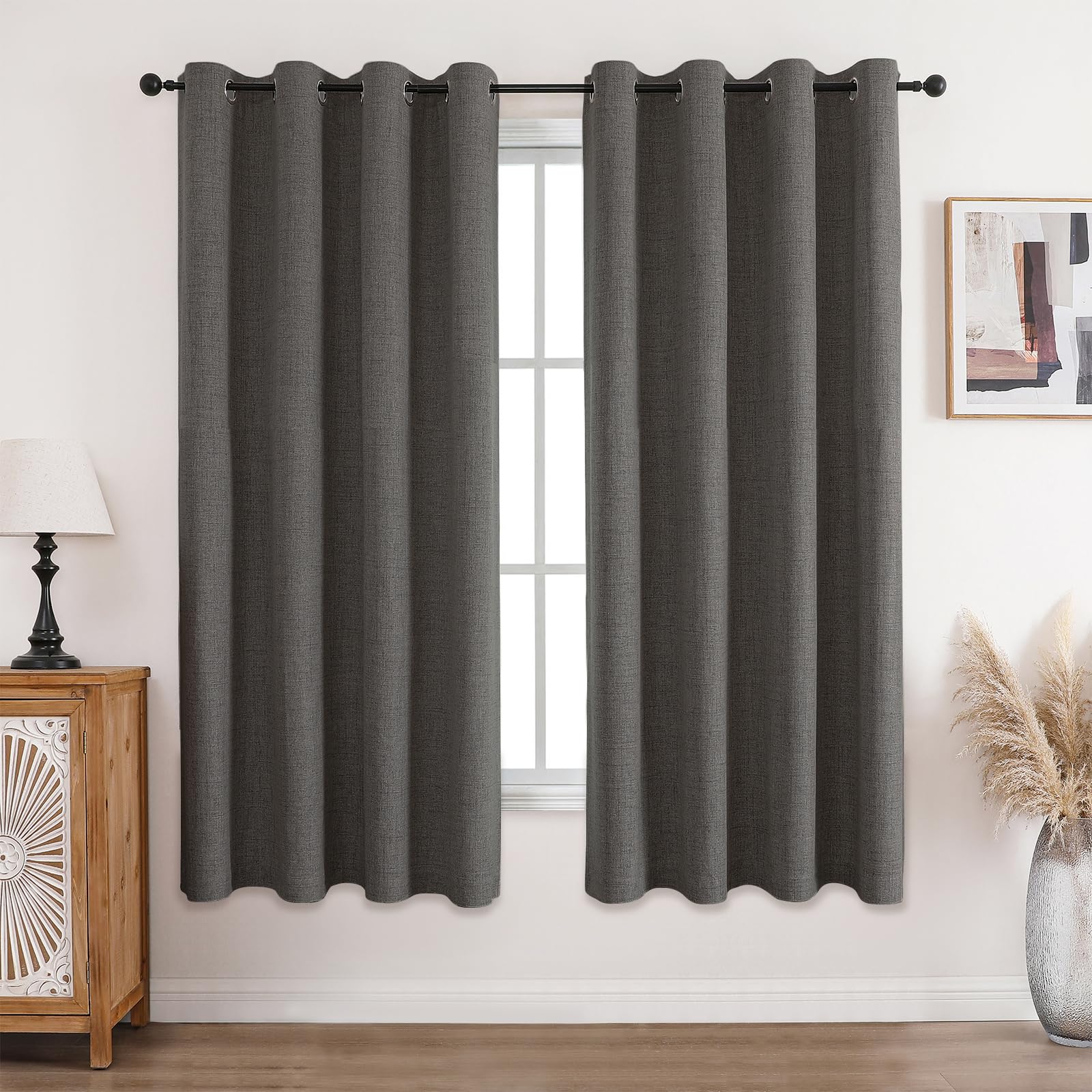 CUCRAF 100% Blackout Curtains Grey 72 Inch Drop 2 Panels Soft Texture Sun Blocking Thermal Eyelet Curtains for Bedroom Living Room 46 X 72 Inch