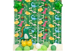 Dinosaur Themed Birthday Party Decorations 2 Pack Tinsel Foil Fringe Curtain 3.3x6.6FT Green Plastic for Baby Shower Parties 