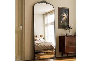 HARRITPURE Vintage Full Length Mirror - 64"x21" Arched Full Body Mirror with Stand, Baroque Carved Large Floor Standing Mirro