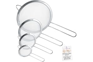 U.S. Kitchen Supply - Set of 4 Premium Quality Fine Mesh Stainless Steel Strainers - 3", 4", 5.5" and 8" Sizes - Sift, Strain, Drain and Rinse Vegetables, Pastas & Tea