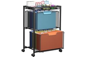 Rolling File&Legal Cart with 2 Storage Drawers, Under Desk Filing Cabinet with DIY Divider, Hanging File Folder Organizer on 