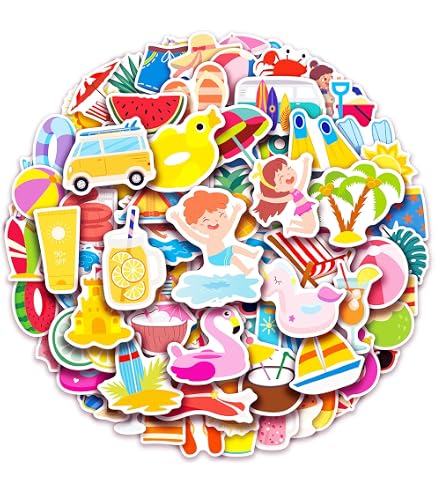 Hard Hat Stickers 150 Pcs Summer Beach Stickers Pack - Hawaii Themed ...