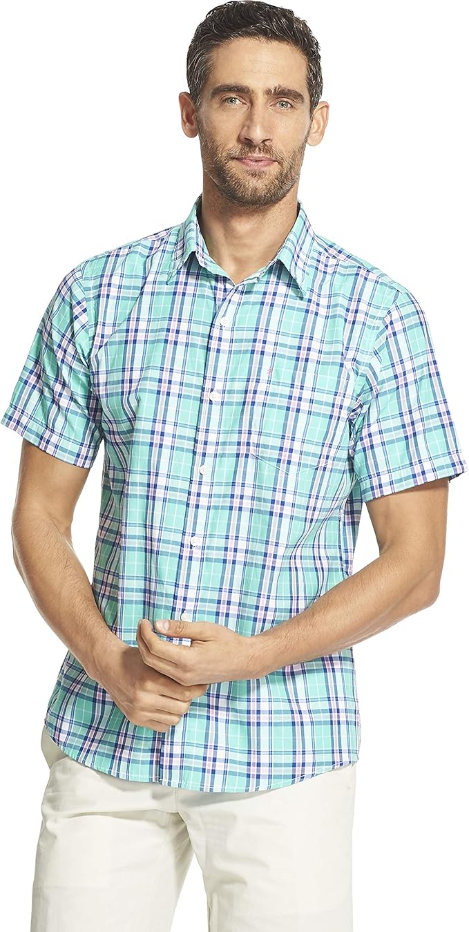 Izod Mens Breeze Short Sleeve Button Down Plaid Shirt Amazon.ca