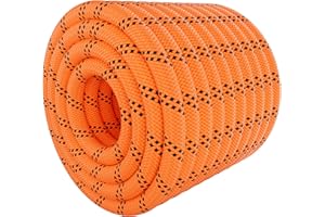 X XBEN Braided Polyester Arborist Rope 3/8 inch X 120ft, 48 Strands, 3430 LBS Breaking Strength Outdoor Rope, Arborist Rigging Rope for Rock Hiking Camping Swing Tree Rescue, Orange