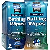 Body Wipes for adults bathing rinse free | Adult Wash Cloths Extra Large, Bathing Wipes for Incontinence, 8"x 8" In (48 count) | By Inspire