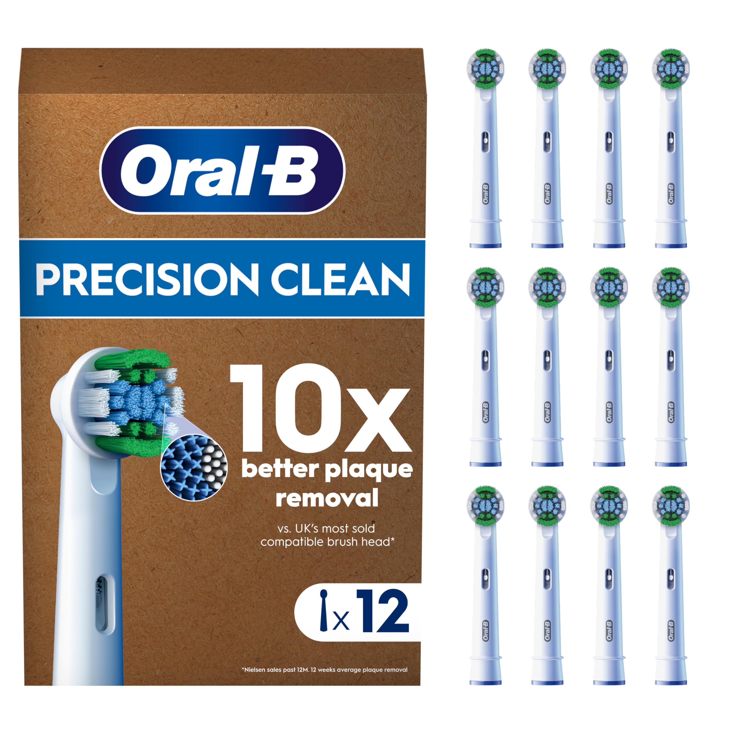 Oral-B Pro Precision Clean ORIGINAL Electric Toothbrush Head, X-Shape And Angled Bristles for Deeper Plaque Removal, Pack of 12 Toothbrush Heads, Suitable For Mailbox, White