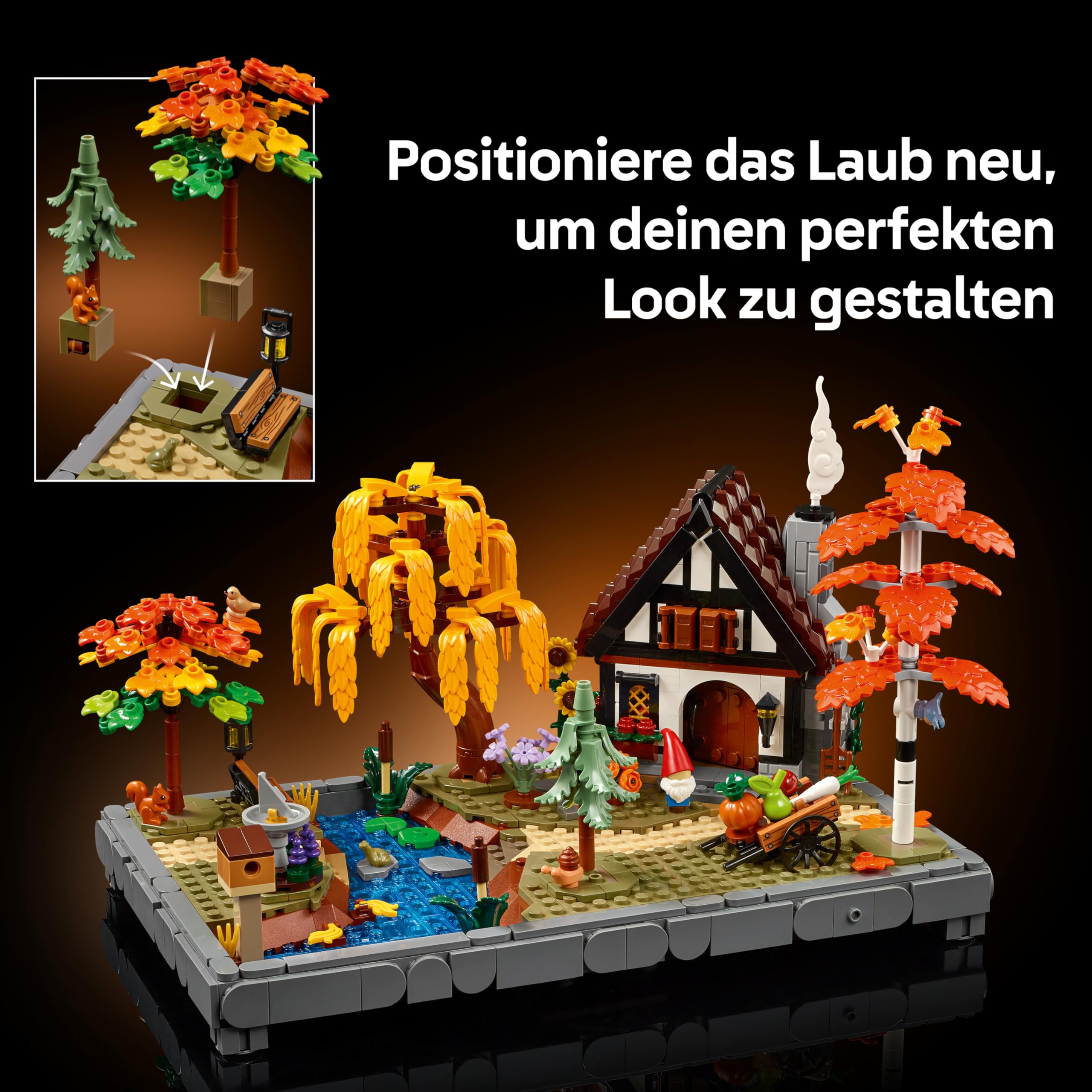 LEGO Icons Herbstlicher Landhausgarten - umgestaltbare Schreibtischdeko für Erwachsene - Tiere Minifiguren - Modellbau im Landhausstil - Kreatives Bauset - Geschenk für Männer & Frauen - 11372 6