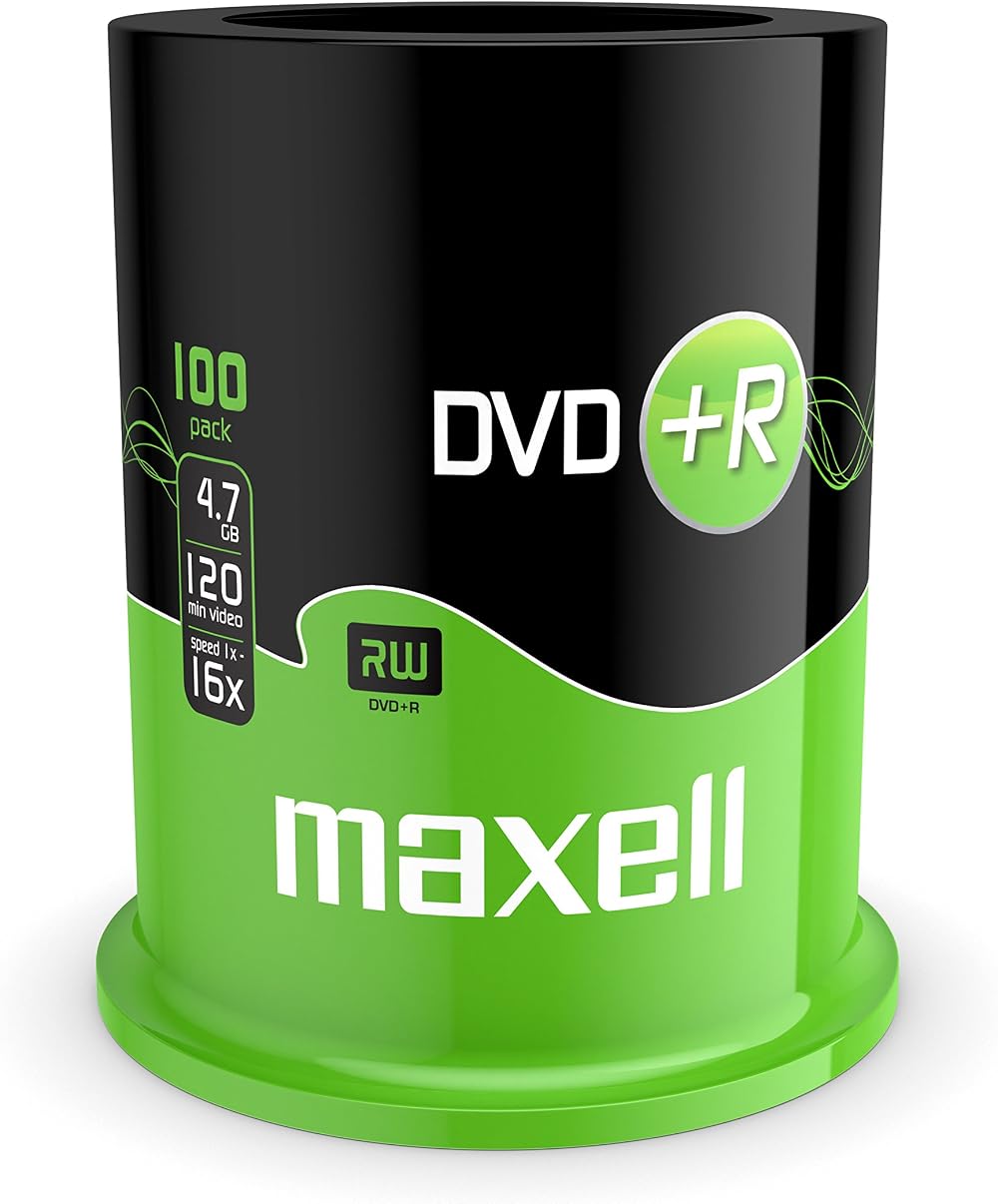 Maxell DVD+R 4.7GB 16X 120 Min Matt Silver Spindle 100 Discs