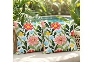 Lewondr Outdoor Pillows Covers 2 Pack Spring Summer Floral Waterproof Throw Pillow Covers Outdoor Pillows for Patio Furniture