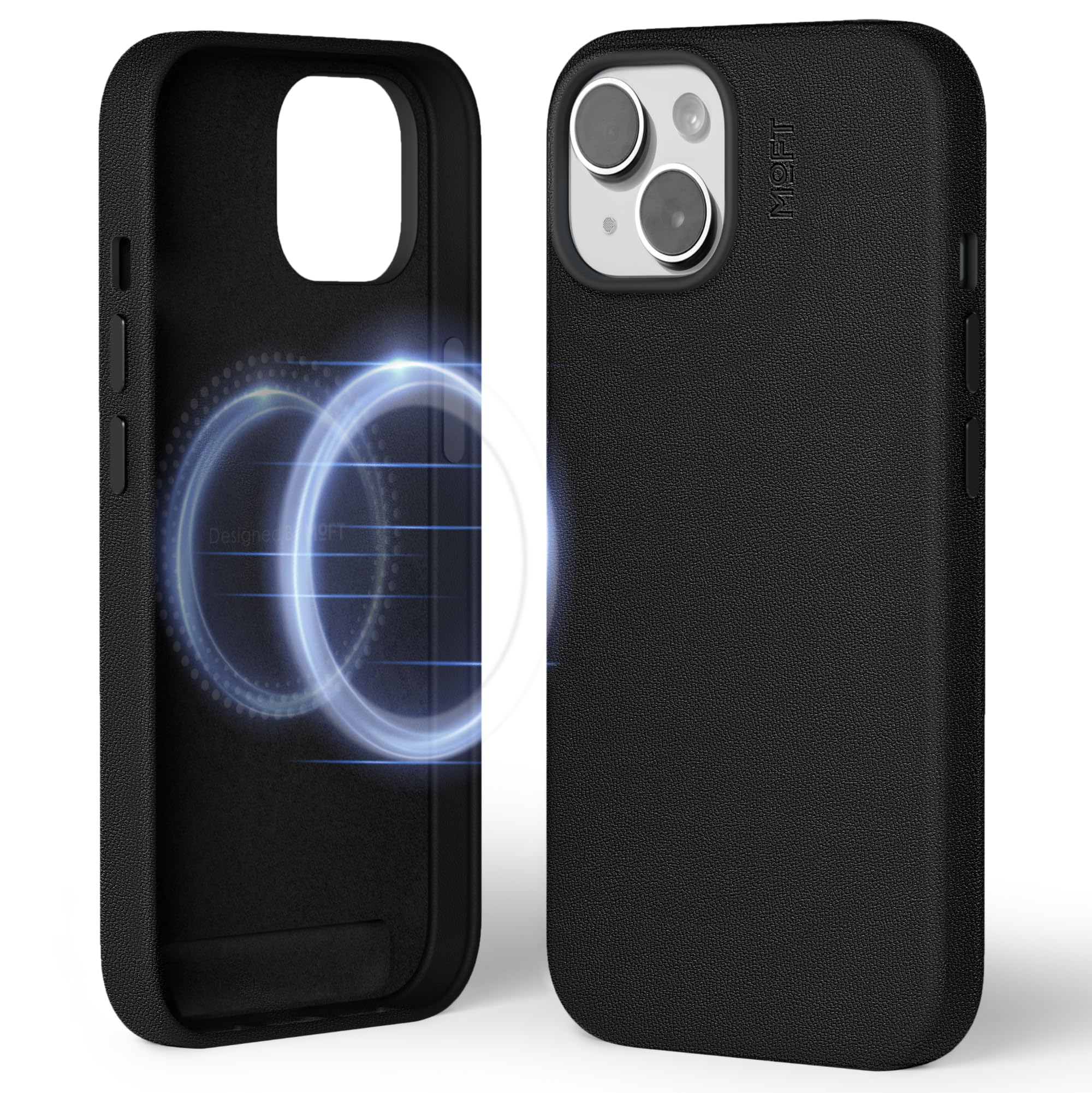 MOFT Magnetic Case for iPhone 15 Compatible with MagSafe, MOVAS Vegan Leather Case Cover, Touch Sensation, Color Retention, Scratch & Stain Resistant, Easy to Clean, Jet Black — image 1