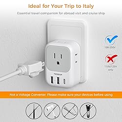 Italy Travel Plug Adapter 2 Pack, TESSAN Italy