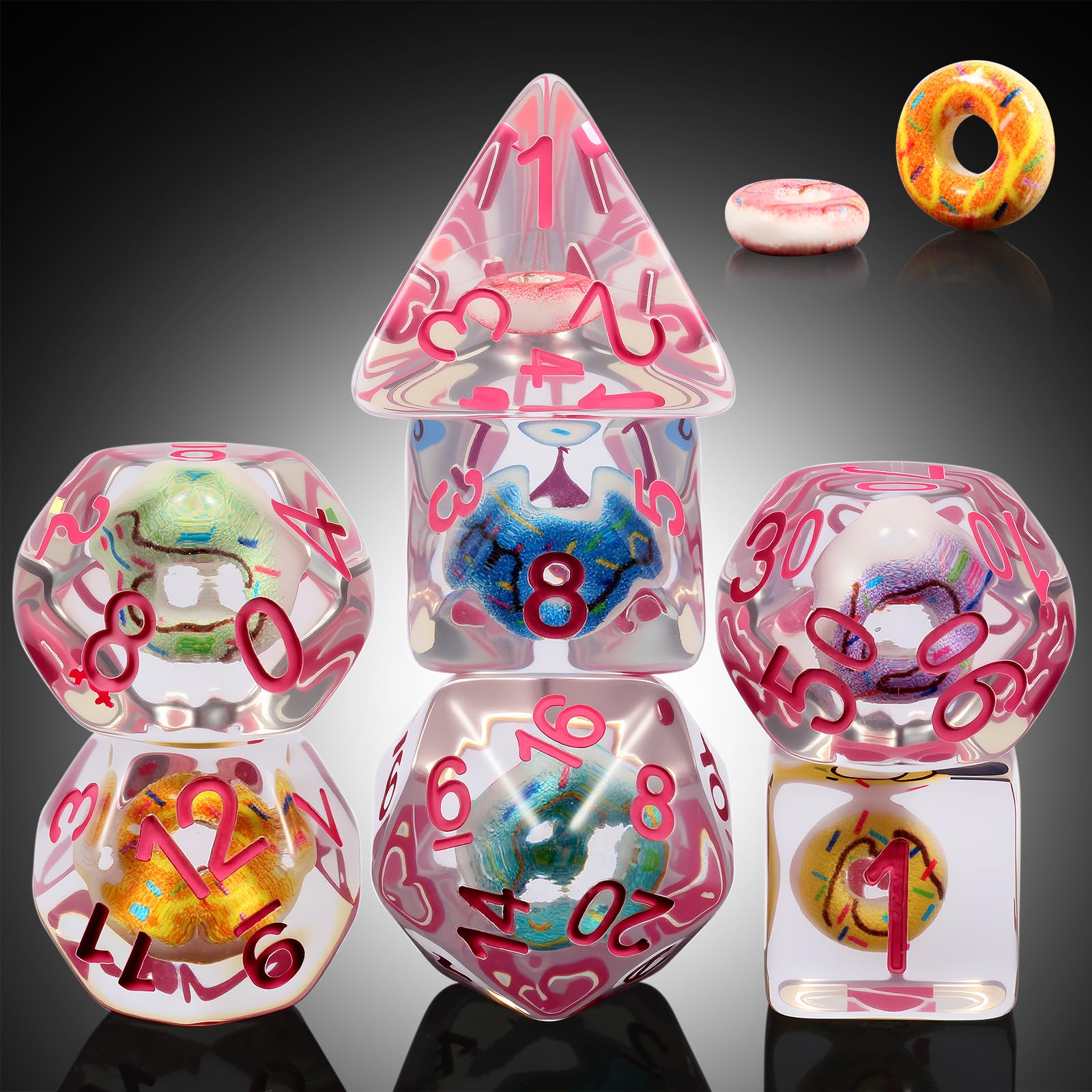 Sweet Donut DND Dice Set,DNDND 7PCS D&D Dice with Velvet Bag for Dungeons and Dragons Role Playing Games and Tabletop Games（Donut)