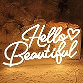 SYLHOME Hello Beautiful Led Neon Sign Girls Room Bar Bedroom Bestie Christmas Birthday Wedding Party Backdrop Club Pub USB Wall Sign Decor Hanging 15.75"X8.7"