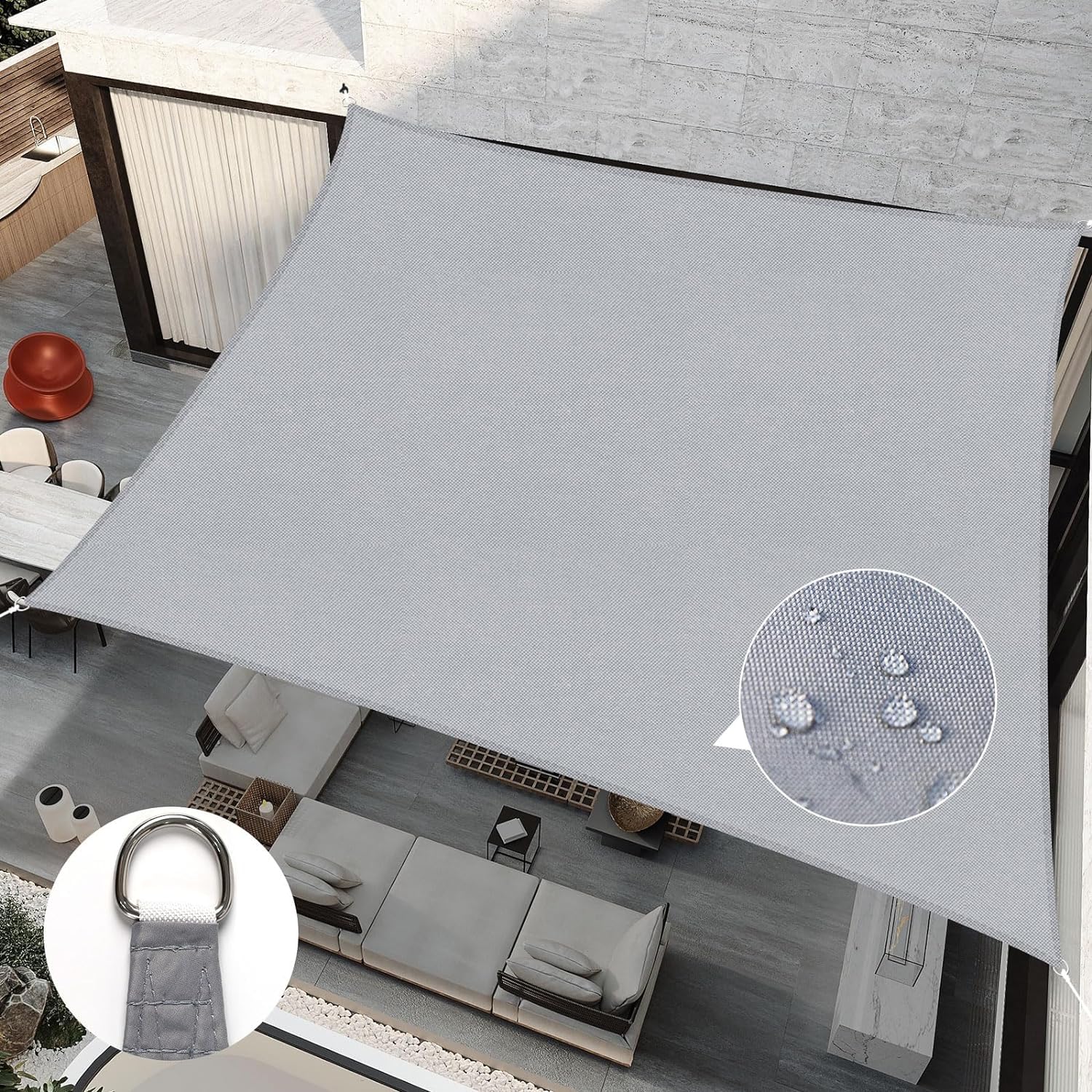 RICHIE Sun Shade Sail Square 3.6m x 3.6m Waterproof, 98% UV Block Awnings for Patios with Free Rope, Sunscreen Awning Canopy, Rectangular Garden Shelter for Outdoor Garden Patio Yard Lawn, Light grey