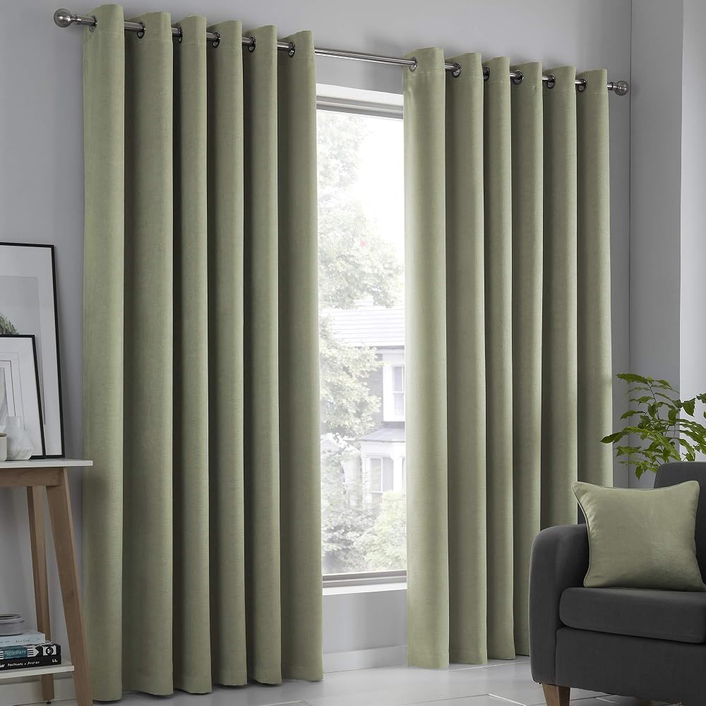 Fusion Sage Green Thermal Eyelet Curtains 2 Panels W66 x L90 Strata