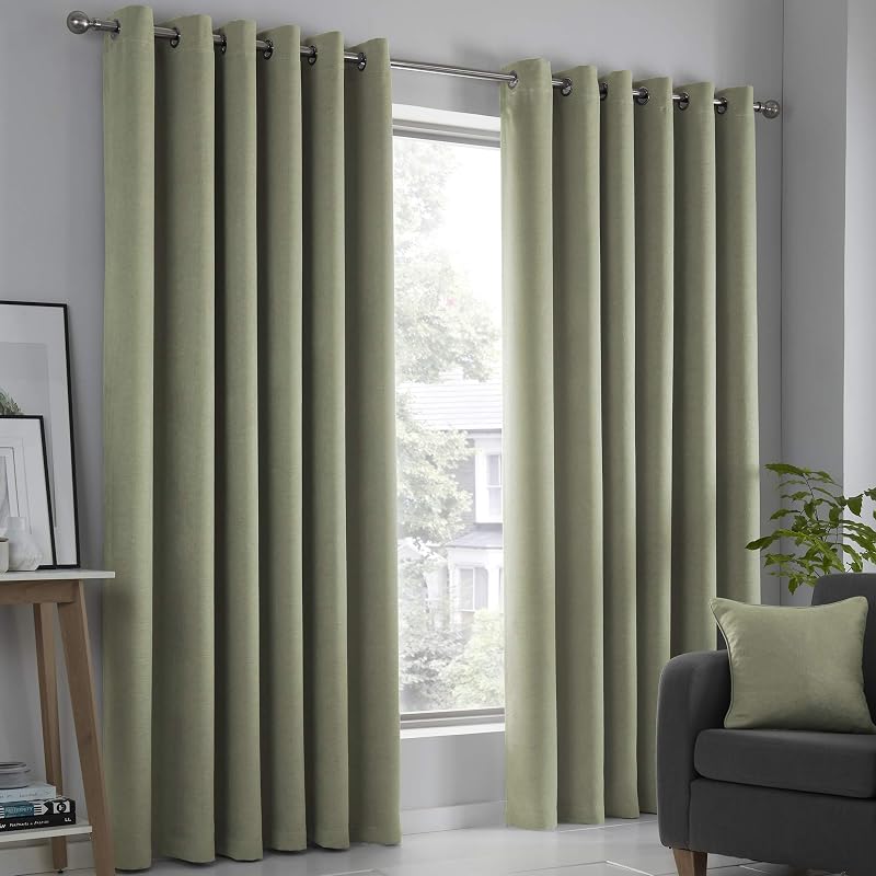 Fusion Sage Green Thermal Eyelet Curtains 2 Panels W66 x L90 Strata