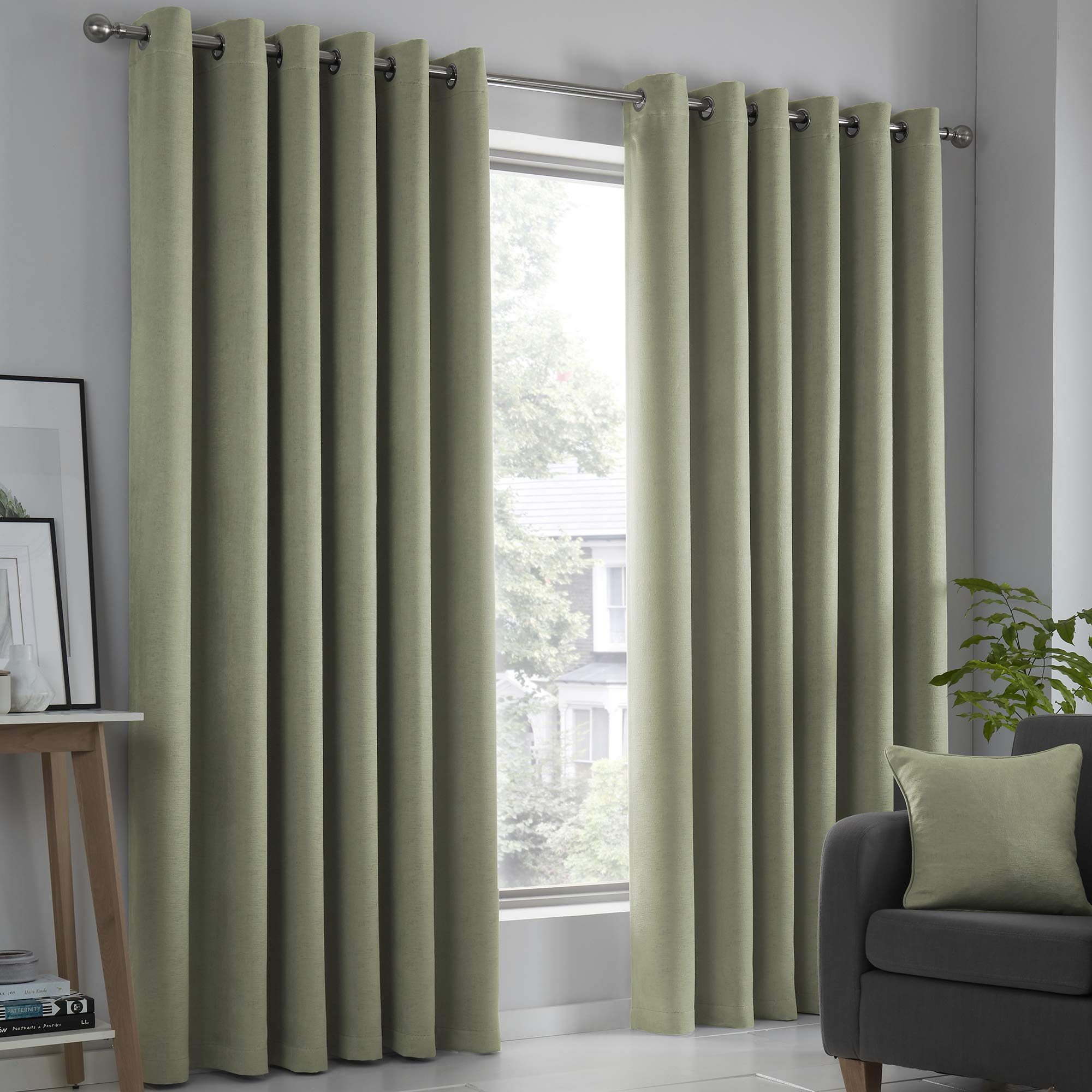 Fusion Green Curtains W46 x L90" (117 x 229m) for Living Room, Bedroom, Eyelet Curtains, Thermal Curtains, Insulated Curtains, Ring Top, 2 Panels for Home & Window, Sage Green Curtains