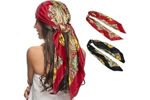 Senker Fashion 35" Head Scarf for Women, Pirate Costume Accessories Silk Red Bandana for Hair Wrapping and Sleeping