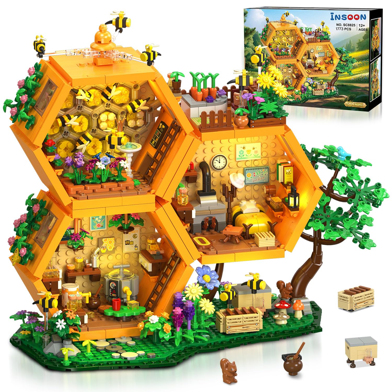 INSOON Bienen Bauernhof Haus Bauset mit Licht für Erwachsene Mädchen 12+