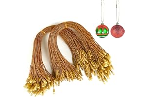 KUCOELE 200pcs Ornaments Hangers Strings with Snaps, Gold Precut Locking Ropes Christmas Tree Hooks Hang Tag Fasteners for Decorations