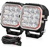 BEAMTECH 4" LED Pods, White Spot Beam Off Road Ditch Lights with Amber DRL | 2PCS 100W 8000LM Pod Light for Truck UTV ATV Motorcycle &ndash; Fog/Reverse/Work Lights