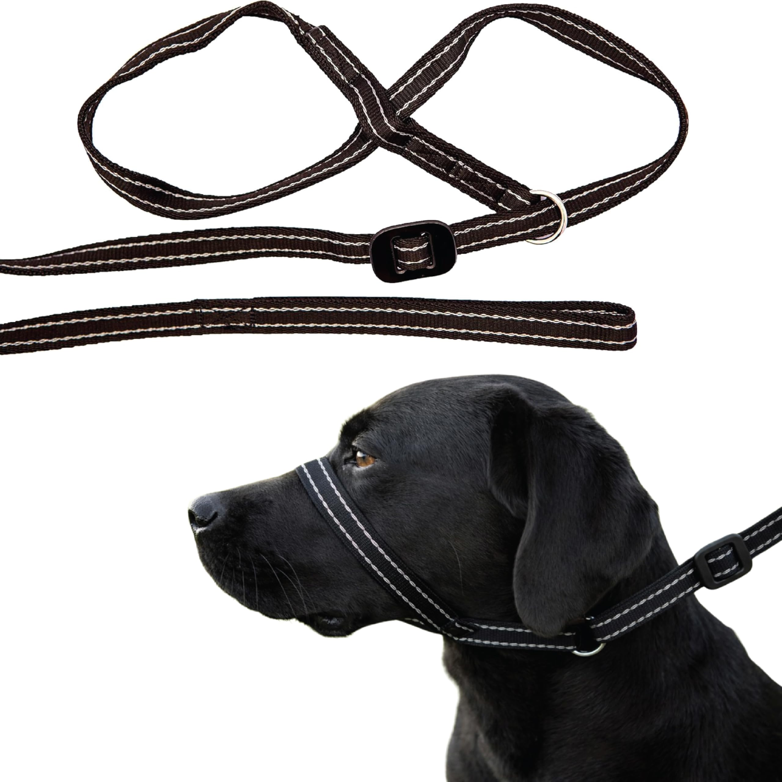 Gencon - All-in-One Anti Pull Dog Lead and Headcollar - Trainer Approved - Figure of 8 Dog Lead with Soft Loop Handle, Gentle Control - Left Hand - Washable - UK Made - Black/Silver