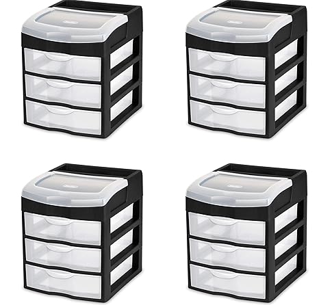 Sterilite 20639004 3 Drawer Desktop Unit Black Frame With Clear