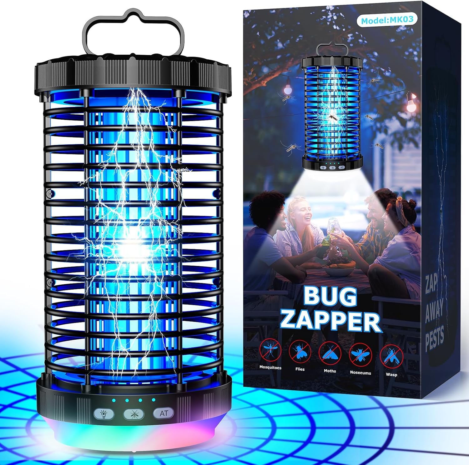GARUTED Bug Zapper Outdoor, 2026 Upgraded 3 in 1 Rechargeable Bug Zapper with 5000mAh Battery & LED Night Light, 4000V Cordle