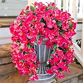 HyeFlora Bougainvillea Artificial Hanging Flowers Plants for Outdoors Decoration, 2pcs Fake Flowers Silk Bougainvillea Vines Realistic UV Resistant Faux Flowers for Planters Porch Patio Urn, Hot Pink
