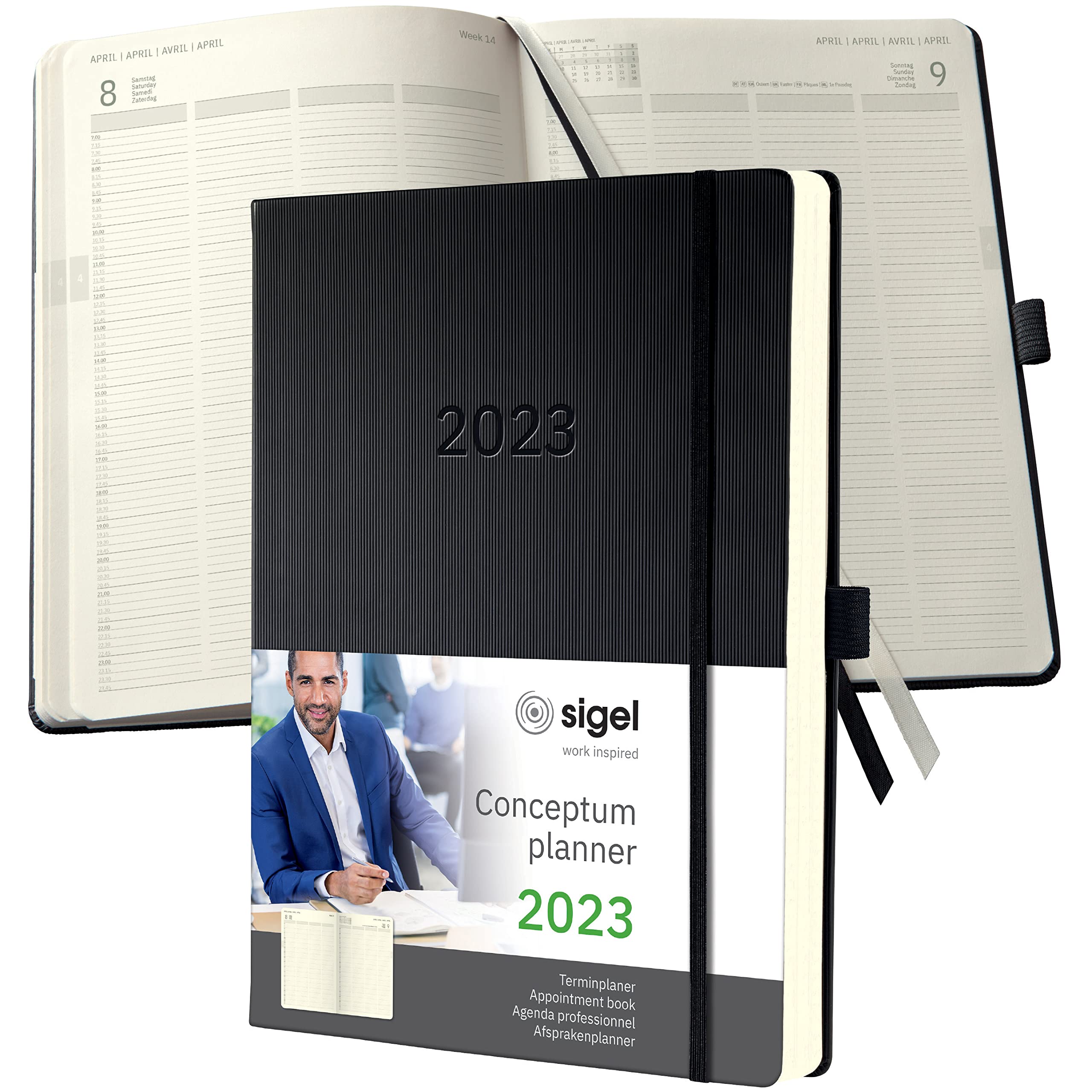 SIGEL C2304 Appointment book Conceptum 2023 - A4+ - black - hardcover - 1 page = 1 day - 480 S.