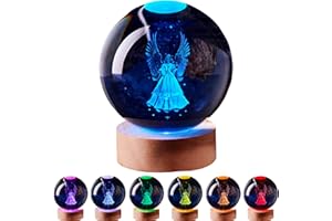 WBCRYS3D 3D Guardian Angel Crystal Ball Lamp with Remote Control, Night Light Lamp with Wooden Base 16 Colors Change, Angel Figurine Toy Christmas Gift for Girls Boys Kids Women Wife Girlfriend Mom (angel)